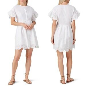 La Vie Rebecca Taylor | Short Sleeve White Eyelet Lace Mini Dress Size XS